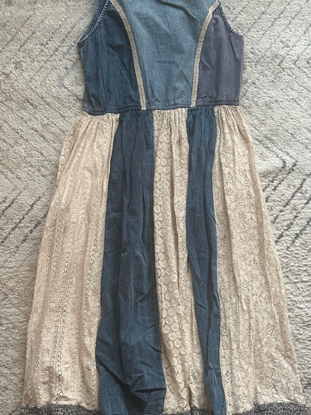NWT YOUNG THREDS Blue and Cream Lace Panel Midi Dress - Picture 5 of 5